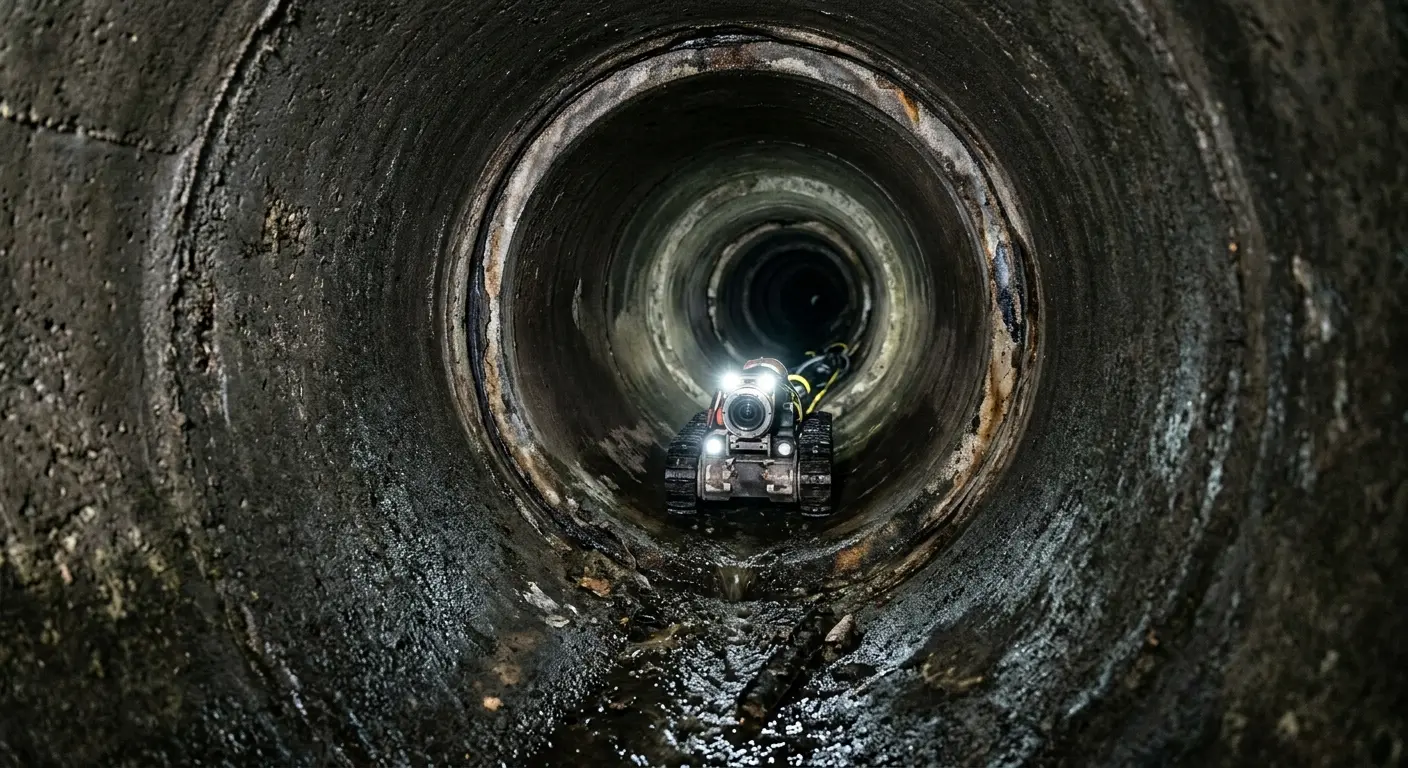 Robotic sewer camera inspecting pipe interior for Sewer Line Cleaning in Bee Cave