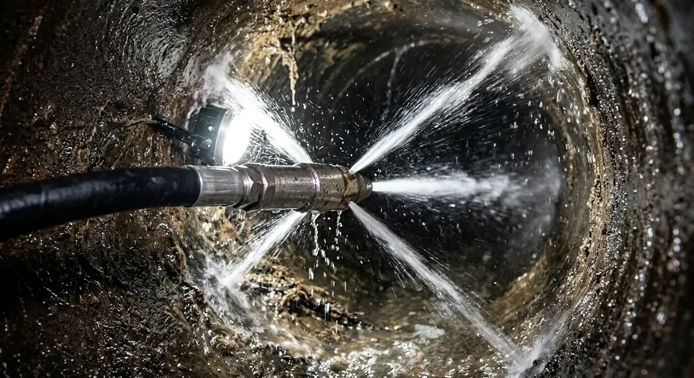 High-pressure hydro jetting nozzle cleaning sewer pipe for Storm Drain Cleaning in Bee Cave